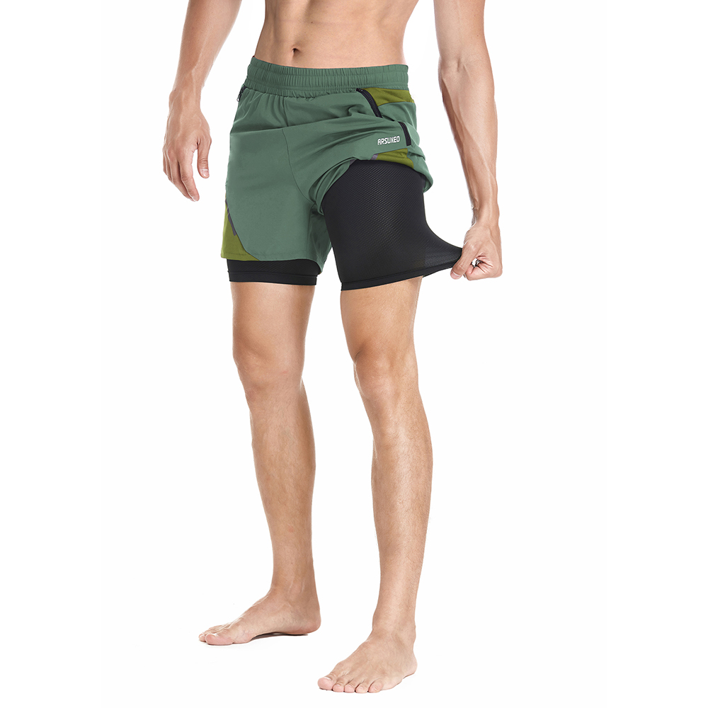 ARSUXEO Sports Shorts Men 2 In - Cycling Commuter Pants ulasan dan harga